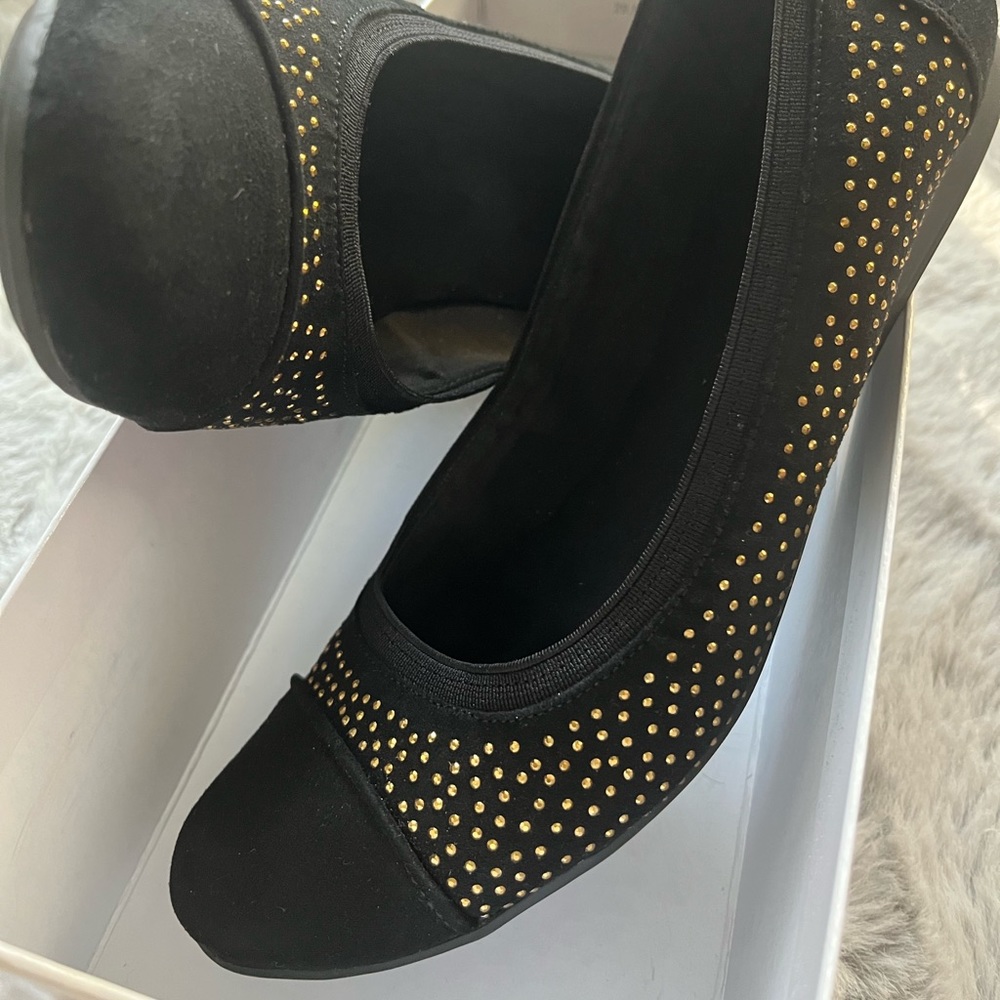 Women’s Gold Studded Suede like Anne Klein Sport Flat